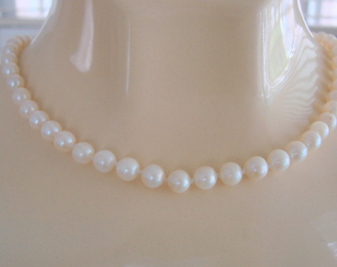 Art Deco Sterling Cultured Pearl Necklace / Hand Knotted Pearls / Wedding Bridal / Jewelry / Jewellery