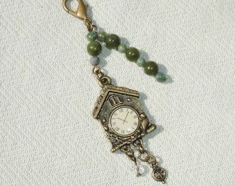 Bronze Steampunk Coo Coo Clock Fashion Charm with Gemstones