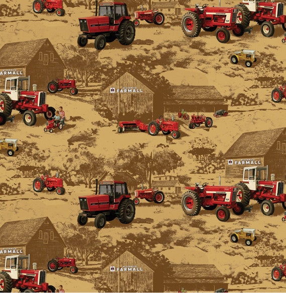 IH Farmall Tractor Fabric tractors on beige by janddproductions