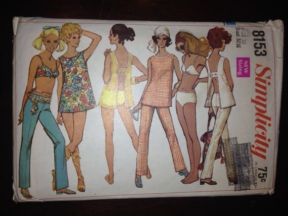 Simplicity Sewing Pattern 8153 Misses Top, Hip-Hugger Pants and Two Piece Bathing Suit Size 10