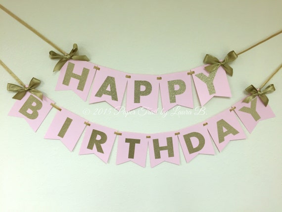  Pink  and Gold Happy Birthday  Banner  First Birthday 