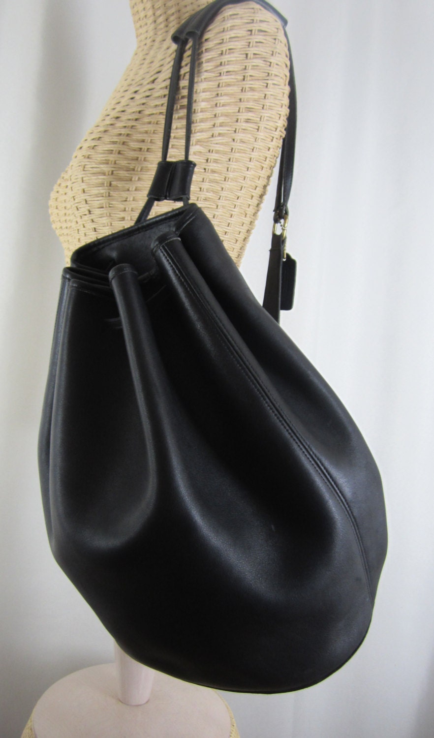 Vintage Extra Large COACH Bucket Bag Black Leather Shoulder