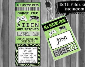 Video Game Party Invitation/ Ticket Invitation/ VIP Pass/ Custom Invitation/Bonus File