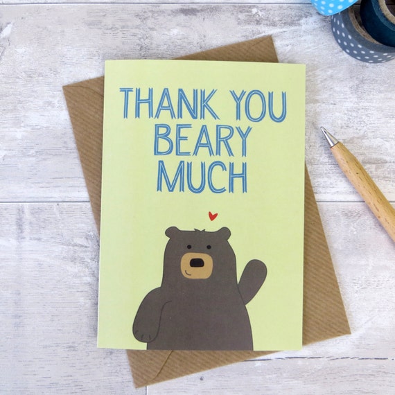 Bear Thank You Card 'Thank You Beary Much' Cute by designedbywink