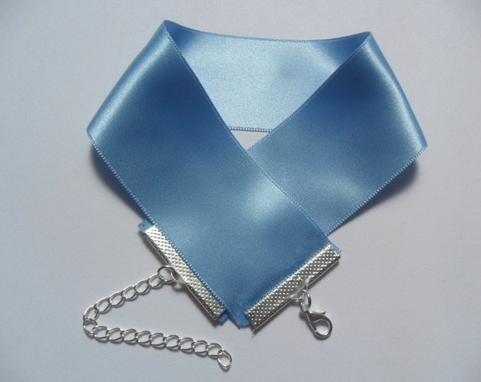 Baby blue satin choker necklace 1.5 inch wide,pick your neck size.