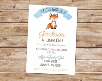 Our Little Fox Invitation-Fox Invitation-Fox Invite- Woodland Birthday-Woodland Invitation-Rustic Birthday Invite