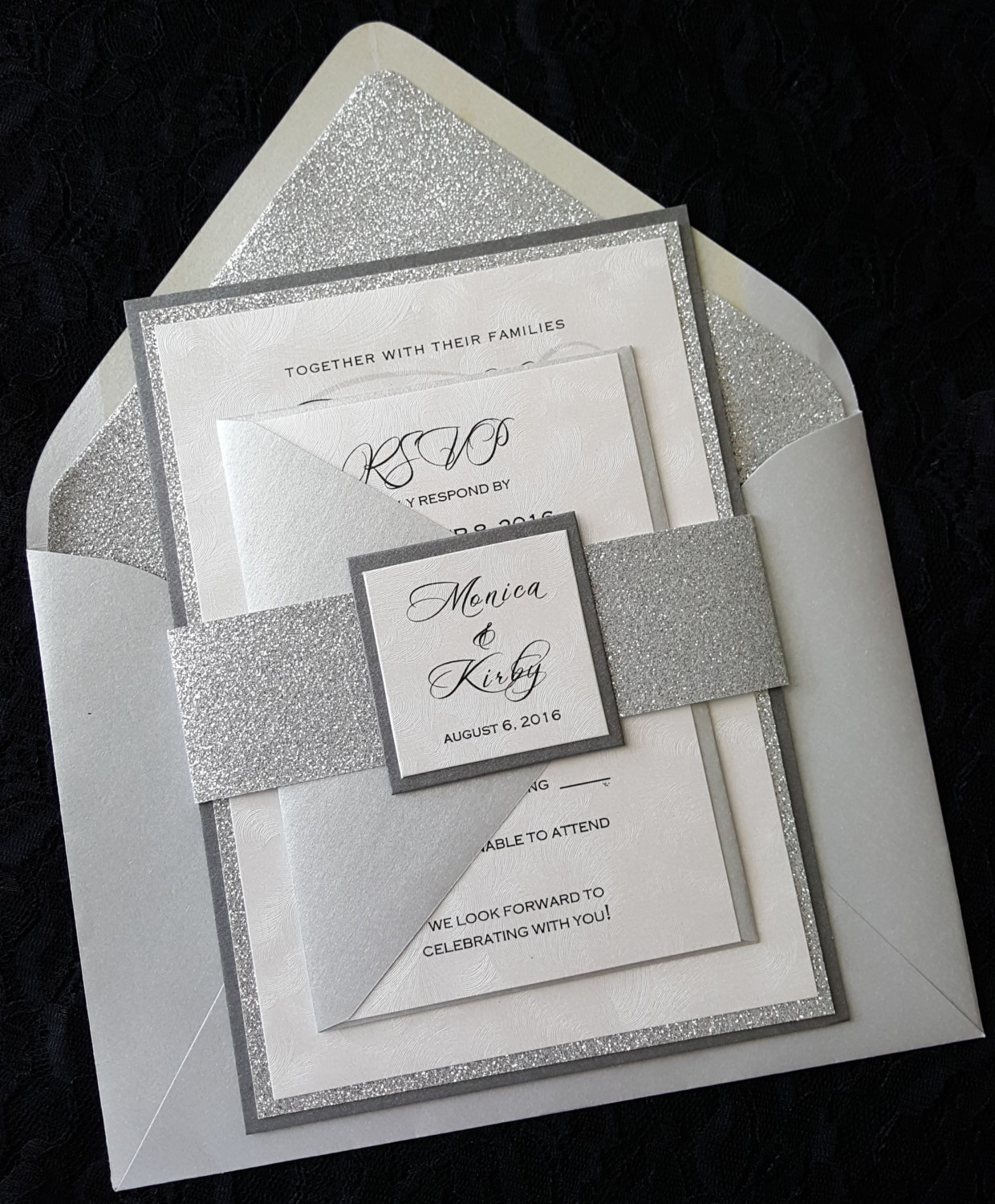 Glitter Wedding Invitation Silver Glitter Wedding