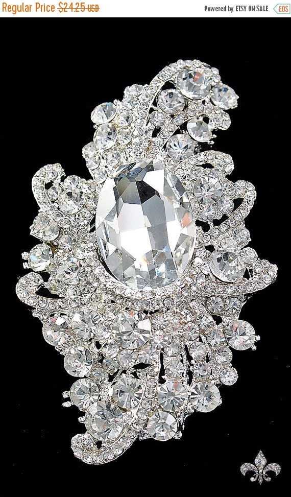 ON SALE Rhinestone Brooch Pin Large Rhinestone by SupplyWorld