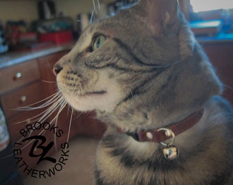 Cat Tag Collar, Cat Collar, Leather Cat Collar, Custom Cat Collar, Pet ID Tag, Cat Nametag, 3/8 Inch Wide Cat Collar