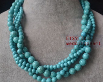 Multi strand turquoise necklace five rows turquoise