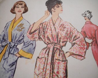 Vintage 1950's McCall's 2327 Kimono with Monogram Transfer Sewing Pattern, Size Small 10-12, Bust 31-32