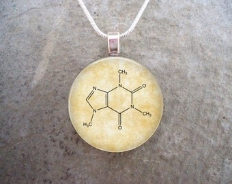 Chemistry Jewelry - Caffeine Jewelry - Glass Pendant Necklace