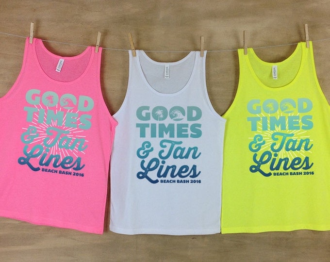 Good Times and Tan Lines Personalized Bachelorette Beach Tanks - Sets
