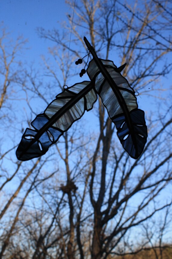 Two Feathers Medicine Bird Stained Glass Suncatcher