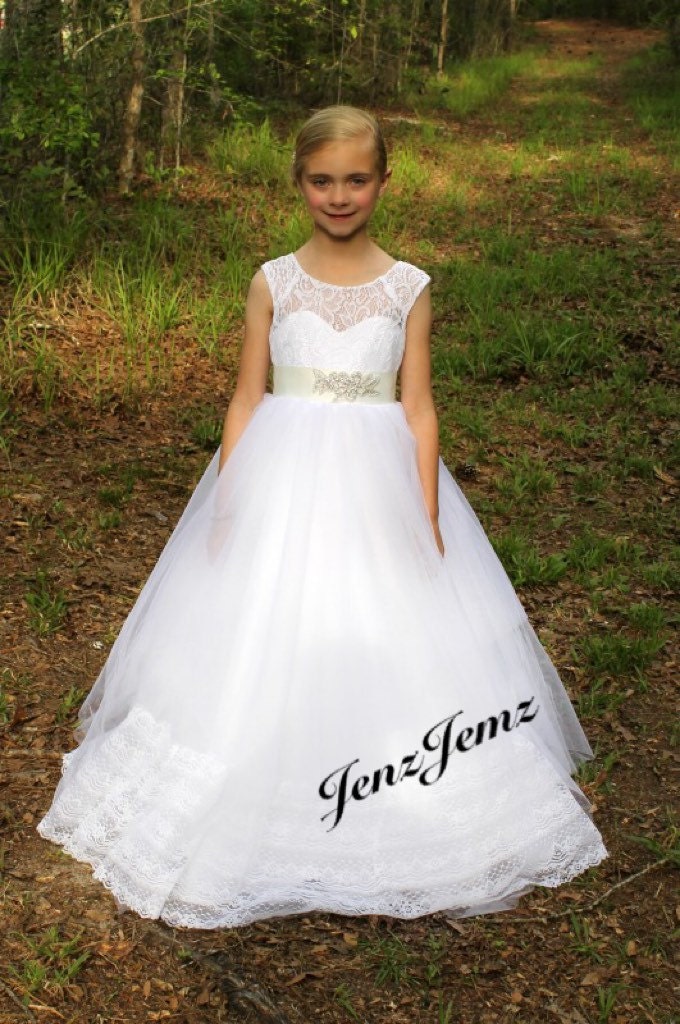 IN STOCK Size 7 / 8 White Flower Girl Dress First Holy