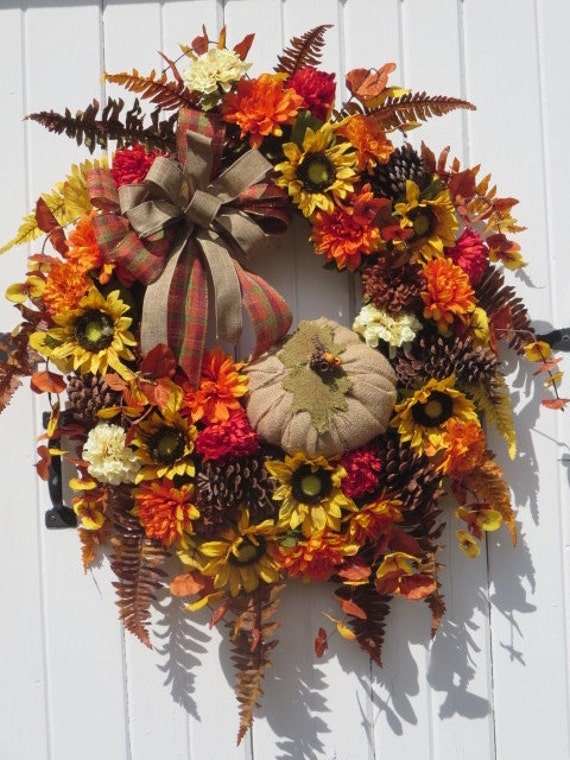XL Country Fall Wreath Country Fall Door by hollyhillwreaths