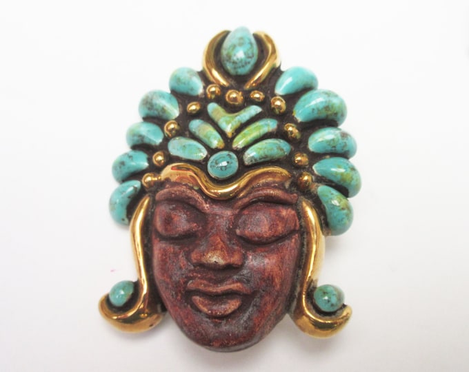 Boho Ceramic tribal face brooch and earring set