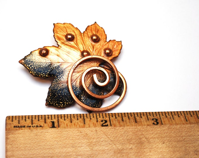 Matisse Renoir Brooch Jewelry Enamel and Copper Leaf with Swirl Pin