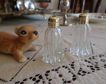 Vintage Glass and Metal Top Individual Salt & Pepper Shakers