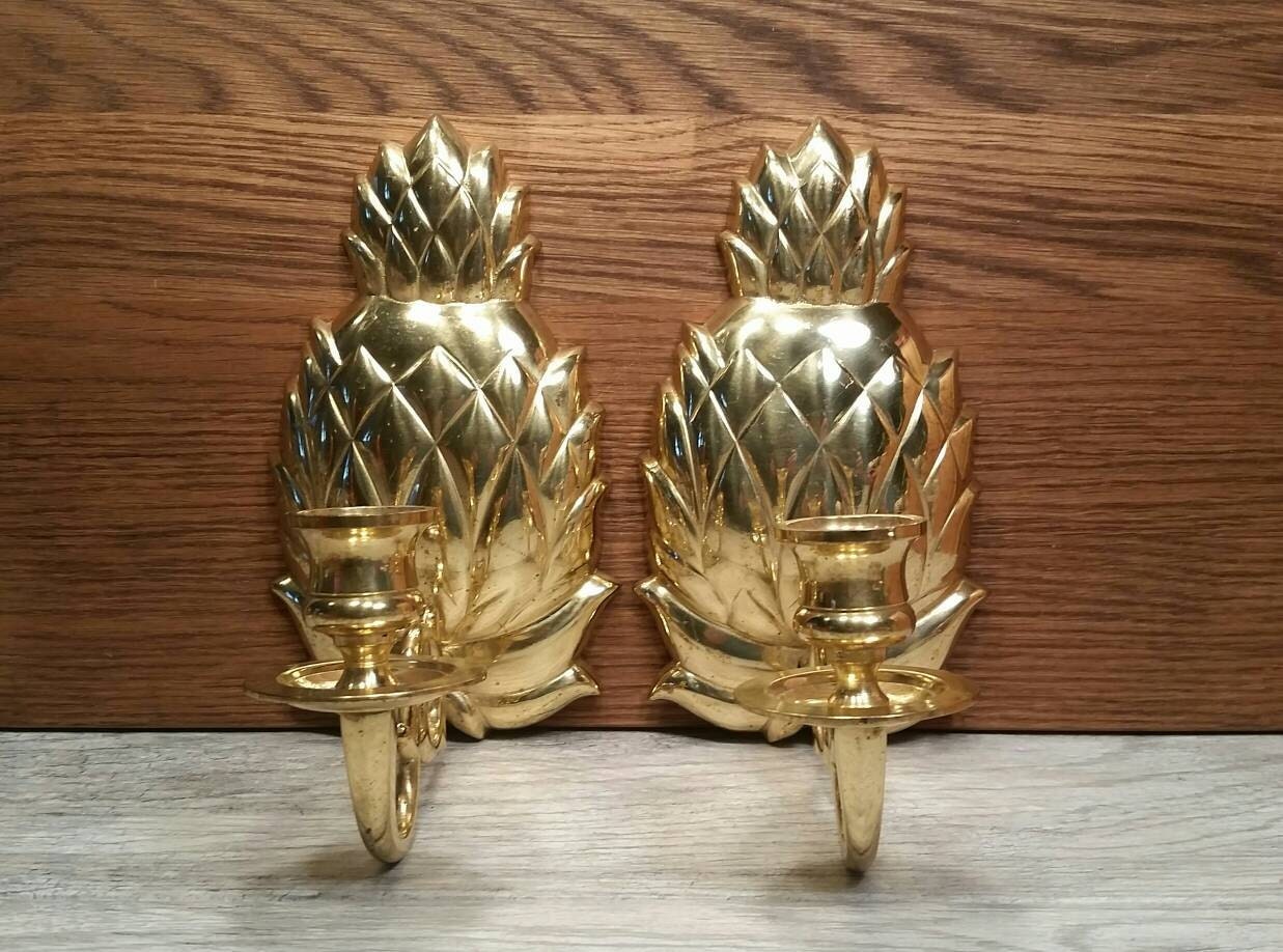 Large Brass Pineapple Wall Sconces