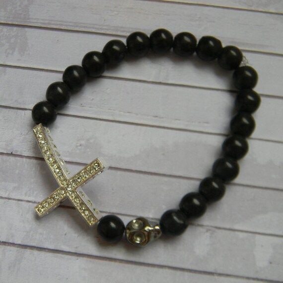 Sparkly Sideways Cross Stretch Bracelet with by ambiesbeadboutique