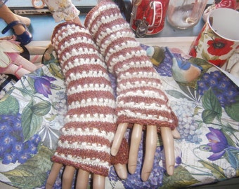 Striped fingerless mitts