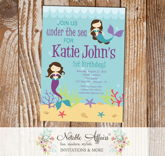 Under the Sea Aquarium Mermaid Birthday Invitation - any age - Under the sea party - no color changes except for hair color - little mermaid Il_570xn