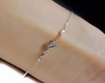 Delicate 14k Gold Front & Back Diamond Baguette Bracelet