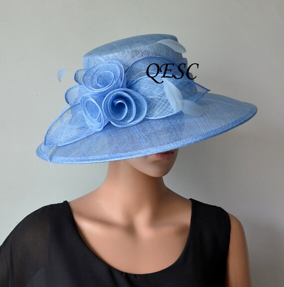 Light blue Wide brim sinamay hat Formal dress Hat church hat