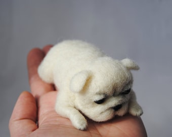 Needle Felted English Bulldog, Baby Bulldog, White English Bulldog, Handmade Dog, Needle Felted Animal - READY TO SHIP