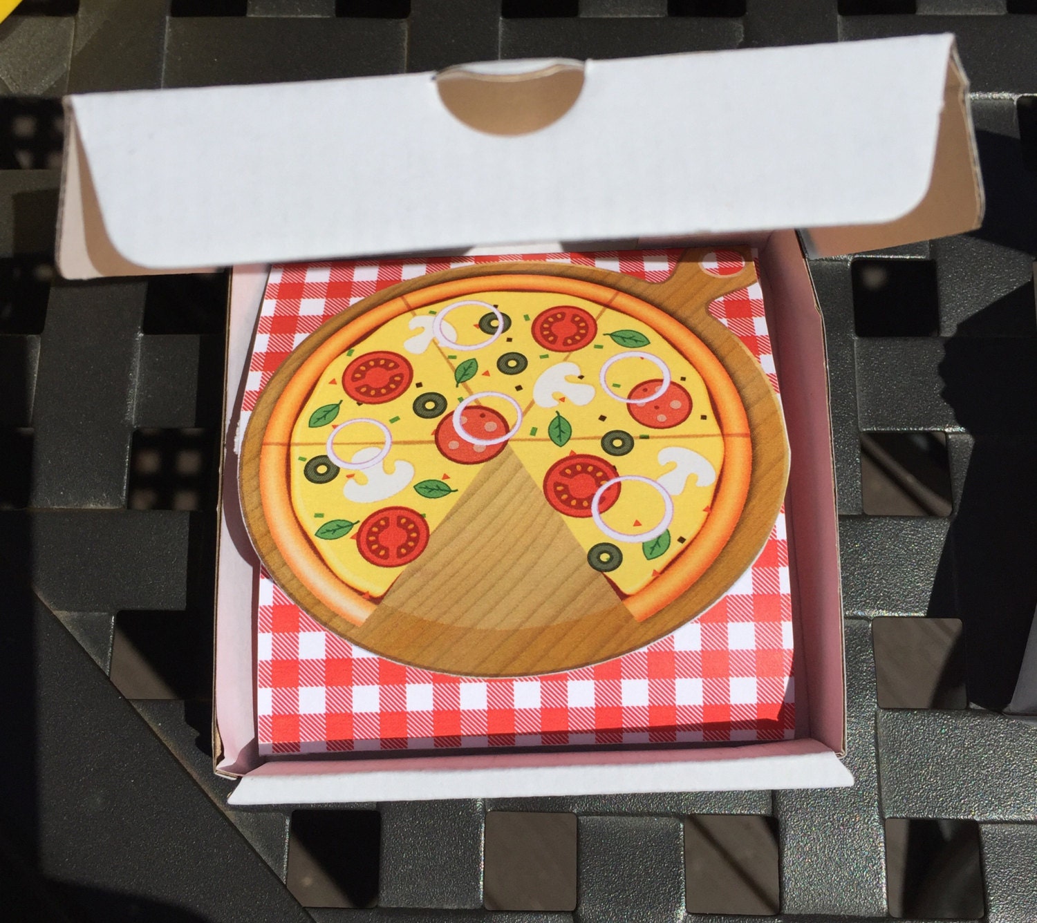 Mini Pizza Invite Stickers Box and Invite