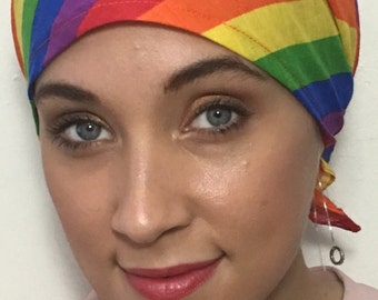 LGBT Transgender Gay Pride Head Scarf, Pre Tied Rainbow Design