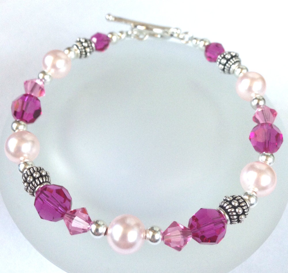 Pink Beaded Bracelet Pink Jewelry Crystal Bracelet Beaded