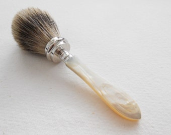 New Shaving Brush with Mother of Pearl Handle Recycled from Antique Cutlery Set Best Badger Hair Wet Shaving by LondonCutlers