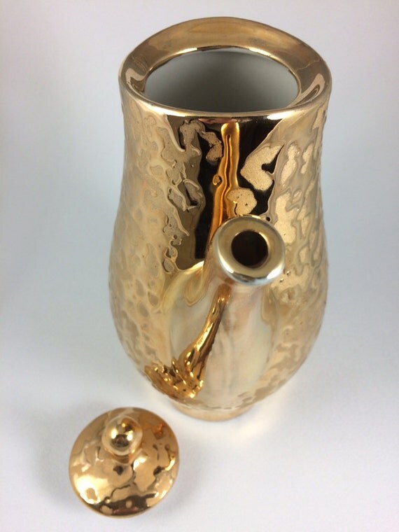 Vintage Kingwood Ceramics Weeping Bright Gold Coffeepot 22K