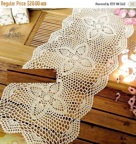 30cmx90cm ecru crocheted table runner item no 773 by mooncakeshop