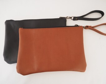 Leather Clutch Wallet,Leather Wristlet Wallet,Large Leather Clutch,Genuine Leather Pouch,Evening Bag,YKK zippered Leather clutch wallet