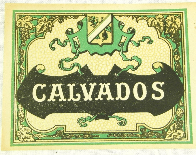 Vintage Unused Calvados Label / Normandy / Brittany / French Brocante / Sprits / Wine / Man Cave / Fleamarket / France / Retro Home Interior