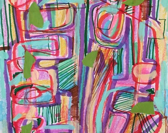 Rainbow abstract, geometric abstract, modern abstract expressionism, abstract collage, interior design art, boho art, contemporary drawing