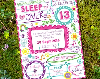 Sleepover Invitation - Tween Girls - Sleep Over Party - Slumber Party Invitation - Teen Invitation- Instant Download- Edit with Adobe Reader