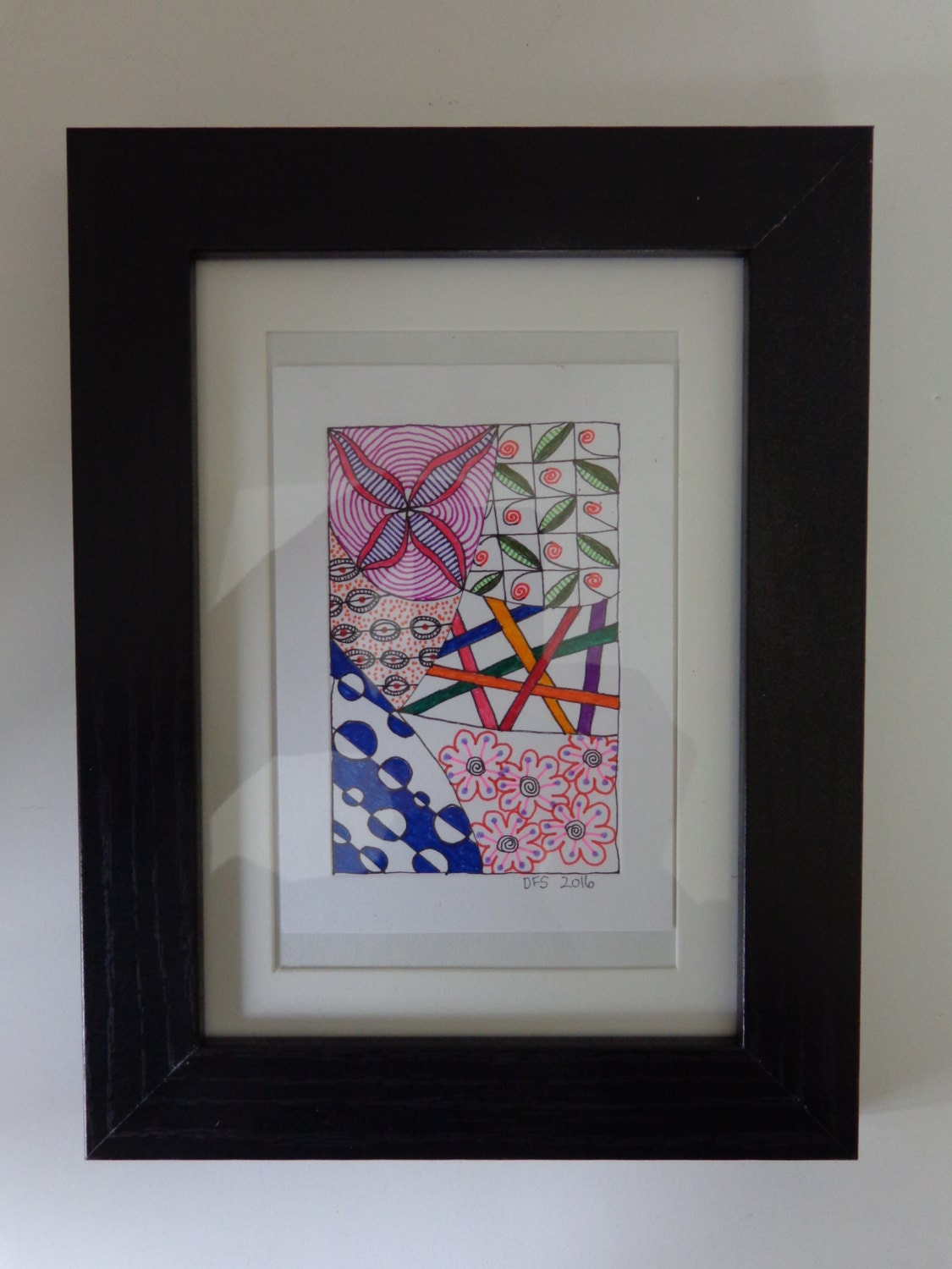 Original Framed Zentangle Art. Framed and Matted. Color