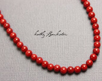 Red Bamboo Coral Necklace, Coral Necklaces, Red Single Strand Necklace, Red Beaded Necklace, Kathy Bankston, Coral Jewelry,4mm Bead Necklace