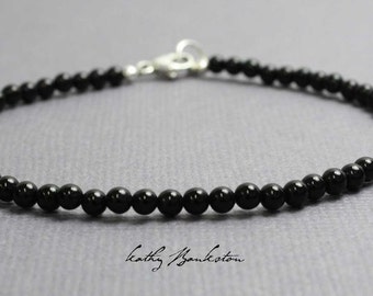 Onyx Bracelet, 3mm Black Onyx Bracelet with Sterling Silver Clasp,Black Bracelet, Onyx Jewelry, Black Bead Bracelet, Kathy Bankston,Bracelet