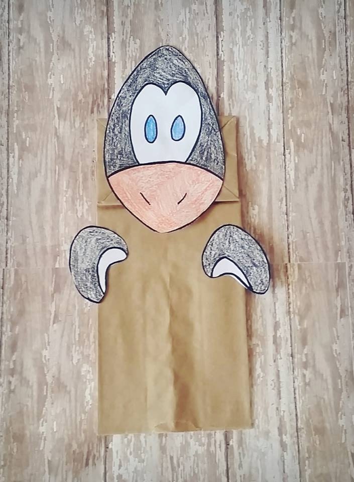Paper bag penguin puppet pattern