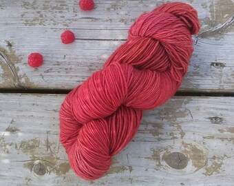 Red hand dyed yarn, sock yarn, superwash merino, fingering yarn