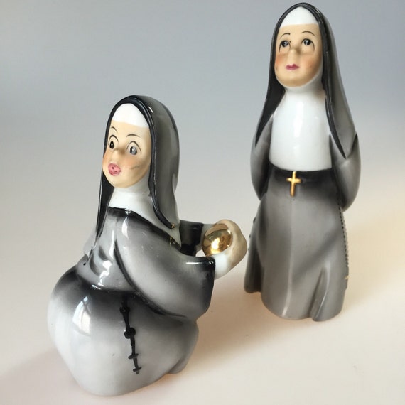 vintage porcelain baseball nun figurines by LazyMermaidVintage
