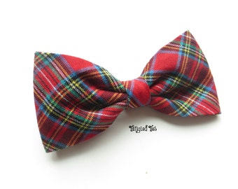 Red Tartan Christmas Bow Tie, Royal Stewart Christmas Plaid Bow Tie