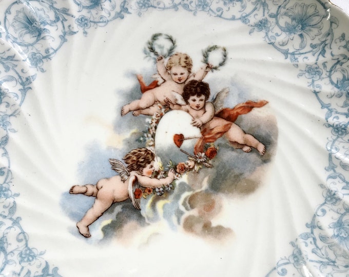 Antique Cherub Plate, Three Flying Cherubs, Trio of Angels Plate, Angel Wall Plate, Austrian Cherub Plate