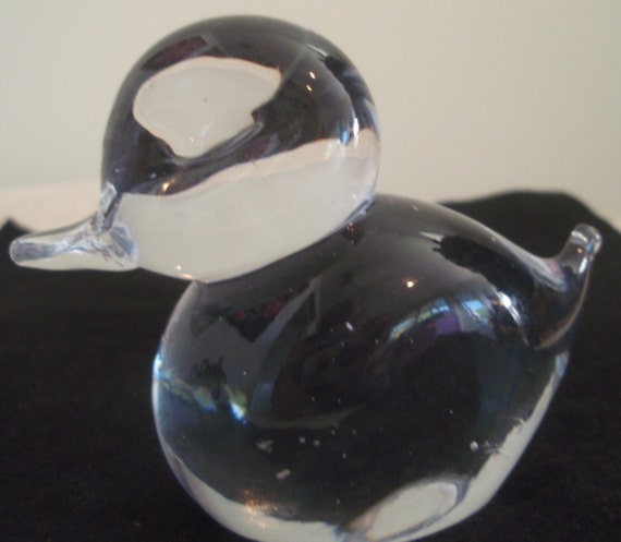 Glass Duck Paperweight Clear art glass animal paperweight