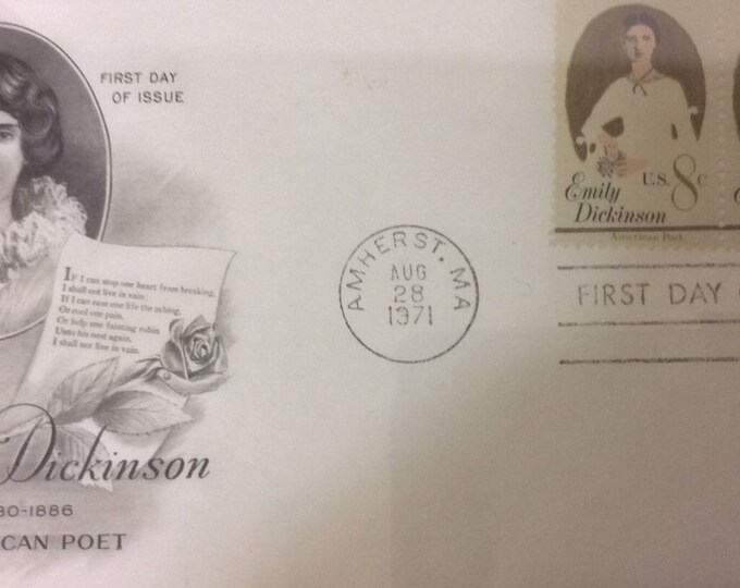 Vintage EMILY DICKINSON 1971 First Day Cover Framed Picture, American Poet, Home Decor Wall Hanging